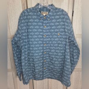 Duluth Trading Shirt Mens All Over Print Button Down Shirt Size XL Blue Fish